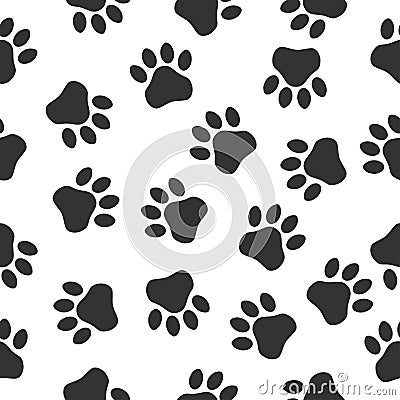 Paws print seampless pattern. Simple monochrome pets footprints. Stamp for apparel, t-shirt, textile Vector Illustration