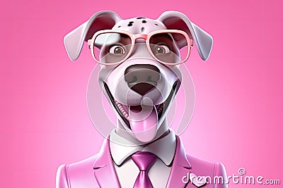 Paws for Professionalism: 3D-Generated Dog Embracing the Business Look on Pink Gradient Background Stock Photo