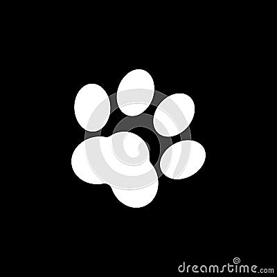 Paws vector icon isolated on black background. Vector Illustration