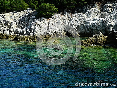 Paxos rocky coasline, Ionian sea, Greece Stock Photo