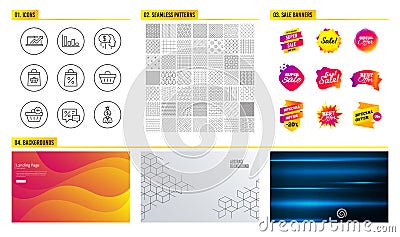 Pay, Online buying and Histogram icons. Add purchase, Shopping basket and Shopping bag signs. Vector Vector Illustration
