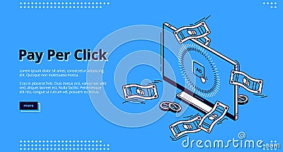 Pay per click advertising isometric landing page Vector Illustration