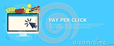 Pay per click banner. Computer with money Vector Illustration