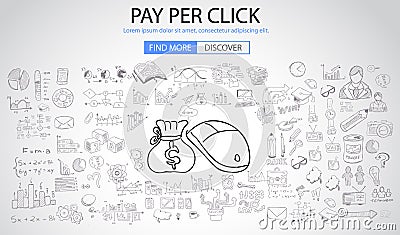 Pay Per Click concept with Doodle design style Vector Illustration
