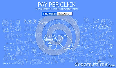 Pay Per Click concept with Doodle design style business solution Vector Illustration