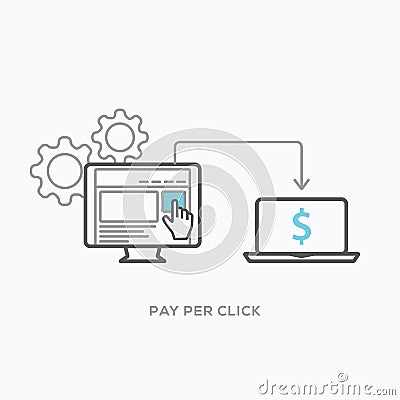 Pay per click illustration in modern minimal flat line style Vector Illustration