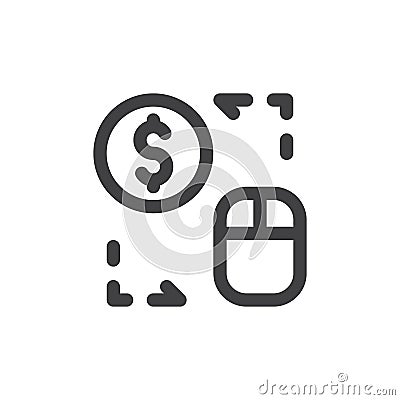 Pay per click line icon, outline vector sign, linear style pictogram isolated on white. Vector Illustration