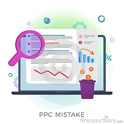 Pay per Click mistake flat vector icon. PPC digital marketing campaign errors and mistakes concept Vector Illustration