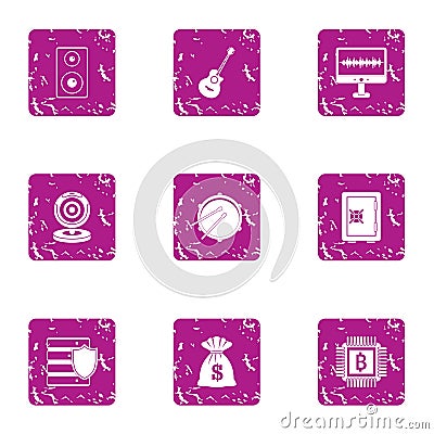 Pay for performance icons set, grunge style Vector Illustration