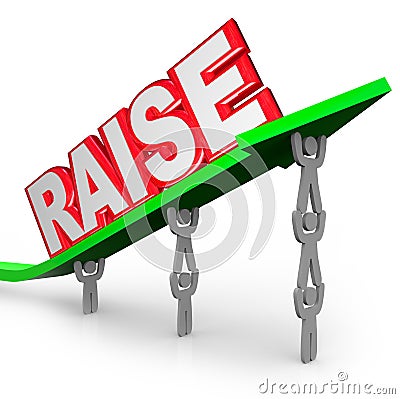 Pay Raise Word Increased Income Workers Lift Arrow Stock Photo