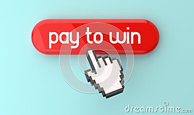 Pay To Win banner on top of the web button. Pixel click hand and internet advertising concept. 3D rendering Stock Photo