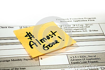 Paycheck Protection Program Application and Reminder Note Stock Photo