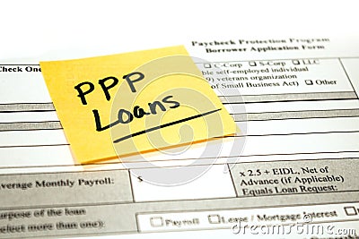 Paycheck Protection Program Application and Reminder Note Stock Photo