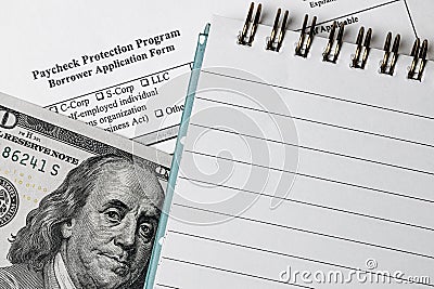 Paycheck protection program. borrower application form. limited depth of field photo Stock Photo