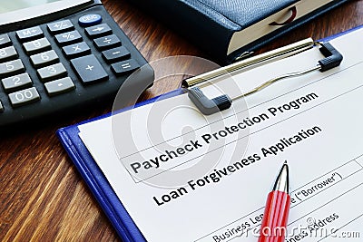 Paycheck protection program ppp loan for small business forgiveness application. Stock Photo