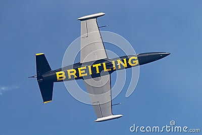 Breitling Jet Team Aero L-39C Albatross jet trainer aircraft flying in formation Editorial Stock Photo