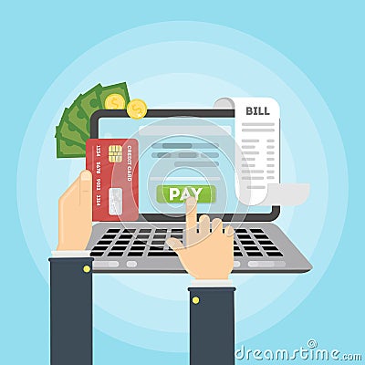 Paying bill online. Vector Illustration