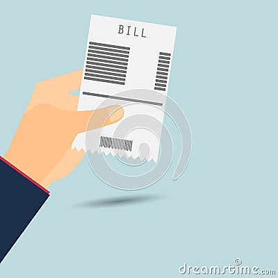 Paying bills. Hand holds invoice. Vector. Vector Illustration