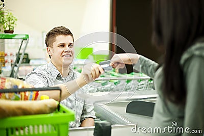 Paying credit card for purchases Stock Photo