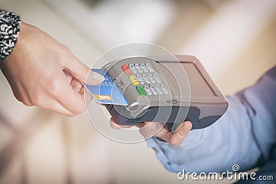 Paying with credit or debit card Stock Photo