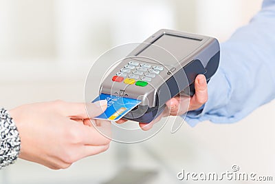 Paying with credit or debit card Stock Photo