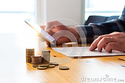 Paying electronic bill with smartphone. Digital internet payment Stock Photo