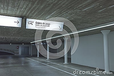 paying machine sign in a public parking lot Stock Photo