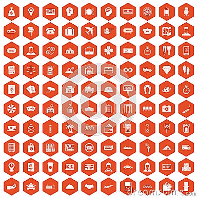 100 paying money icons hexagon orange Vector Illustration