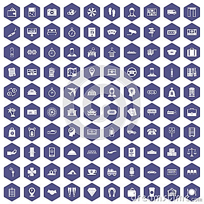 100 paying money icons hexagon purple Vector Illustration