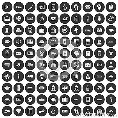 100 paying money icons set black circle Vector Illustration