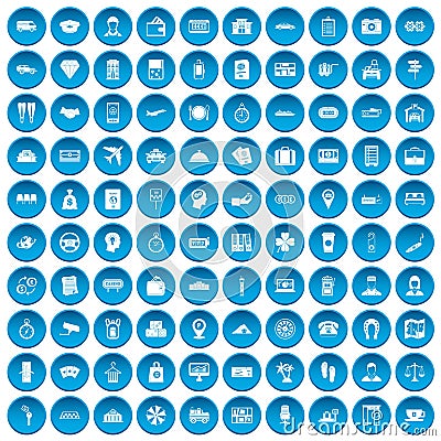 100 paying money icons set blue Vector Illustration