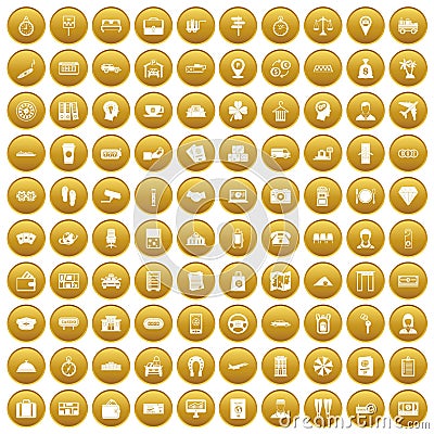 100 paying money icons set gold Vector Illustration