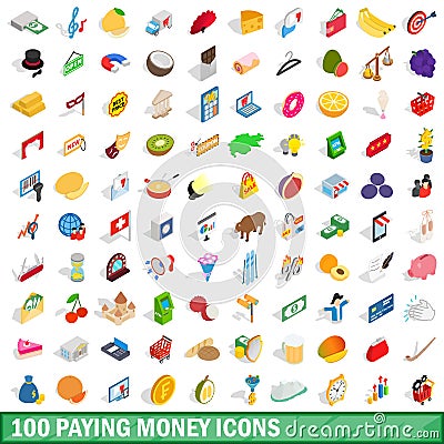 100 paying money icons set, isometric 3d style Vector Illustration