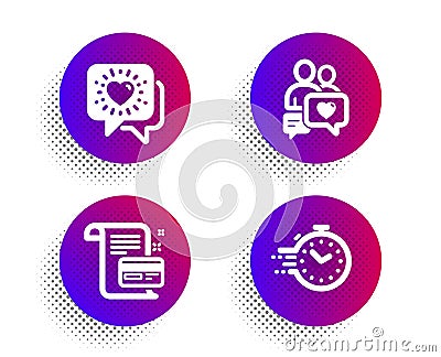 Payment card, Friends chat and Dating chat icons set. Timer sign. Vector Vector Illustration