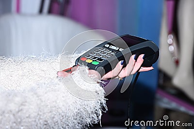 Payment with credit card. EDC machine or credit card terminal Stock Photo