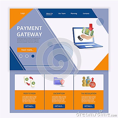 Payment gateway flat landing page website template. Peer to peer, encryption, tax regulation. Web banner with header Vector Illustration