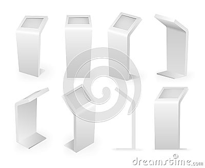 Payment kiosks terminal icons isometric set digital interactive touch screen 3d realistic design vector Vector Illustration