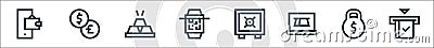 Payment line icons. linear set. quality vector line set such as cit card, burden, online payment, safebox, qr scan, gold ingots, Vector Illustration