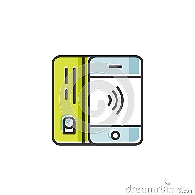 Payment made through mobile phone. NFC payments in a flat style. Pay or making a purchase contactless or wireless manner Vector Illustration