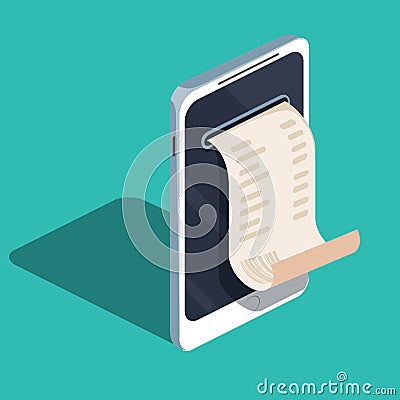 Payment by means of the mobile phone, payments electronic online, mobile purse, smartphone with cash receipt Vector Illustration