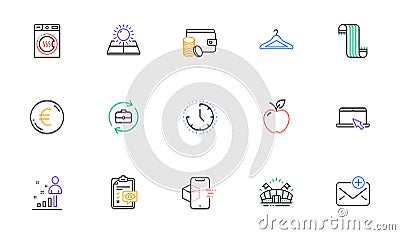 Payment method, Stats and Cloakroom line icons for website, printing. For design. Vector Stock Photo