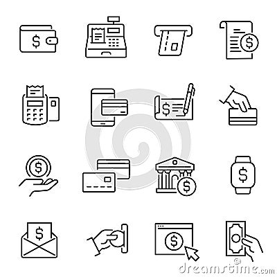 Payment methods, money transactions vector icons set Vector Illustration