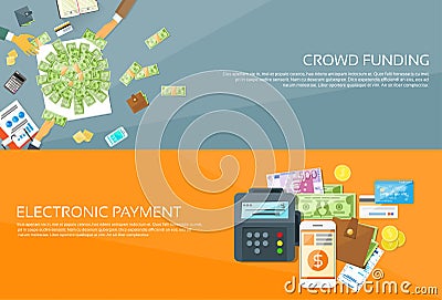 Payment Options Phone Money Credit Web Banner Set Vector Illustration