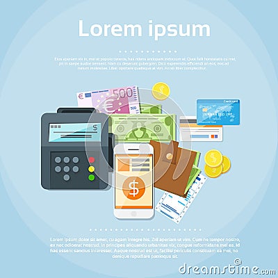 Payment Options Set Phone Money Credit Cars Wallet Vector Illustration