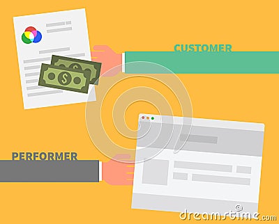 Payment Order. Customer and Performer Vector Illustration