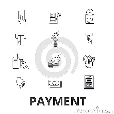 Payment, pay, money, credit card, online bill, salary, shop, invoice line icons. Editable strokes. Flat design vector Vector Illustration