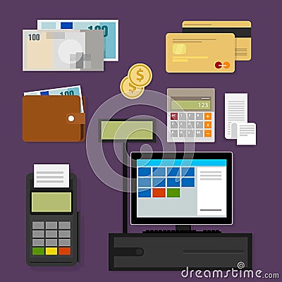 Payment point of sales pos register icon cash Vector Illustration