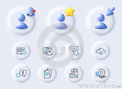 Payment received, Cloud computing and Fake information line icons. For web app, printing. Vector Vector Illustration