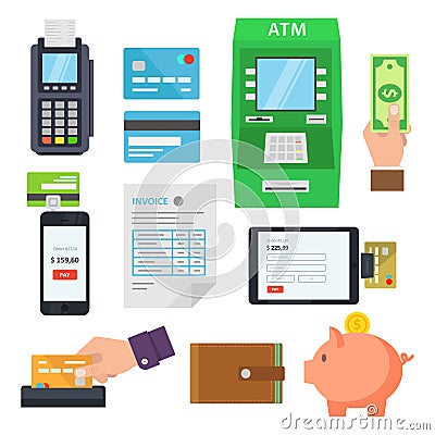 Payment of services via terminals and web services Vector Illustration