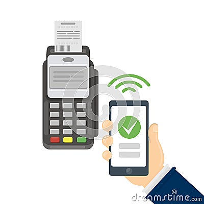 Payment with smartphone. Vector Illustration